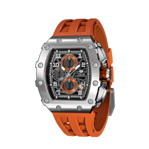 Photo montrant l'intégralité de la montre Montre Tsar Bomba Elemental Collection – Cadran Noir Orange, Bracelet Silicone Orange