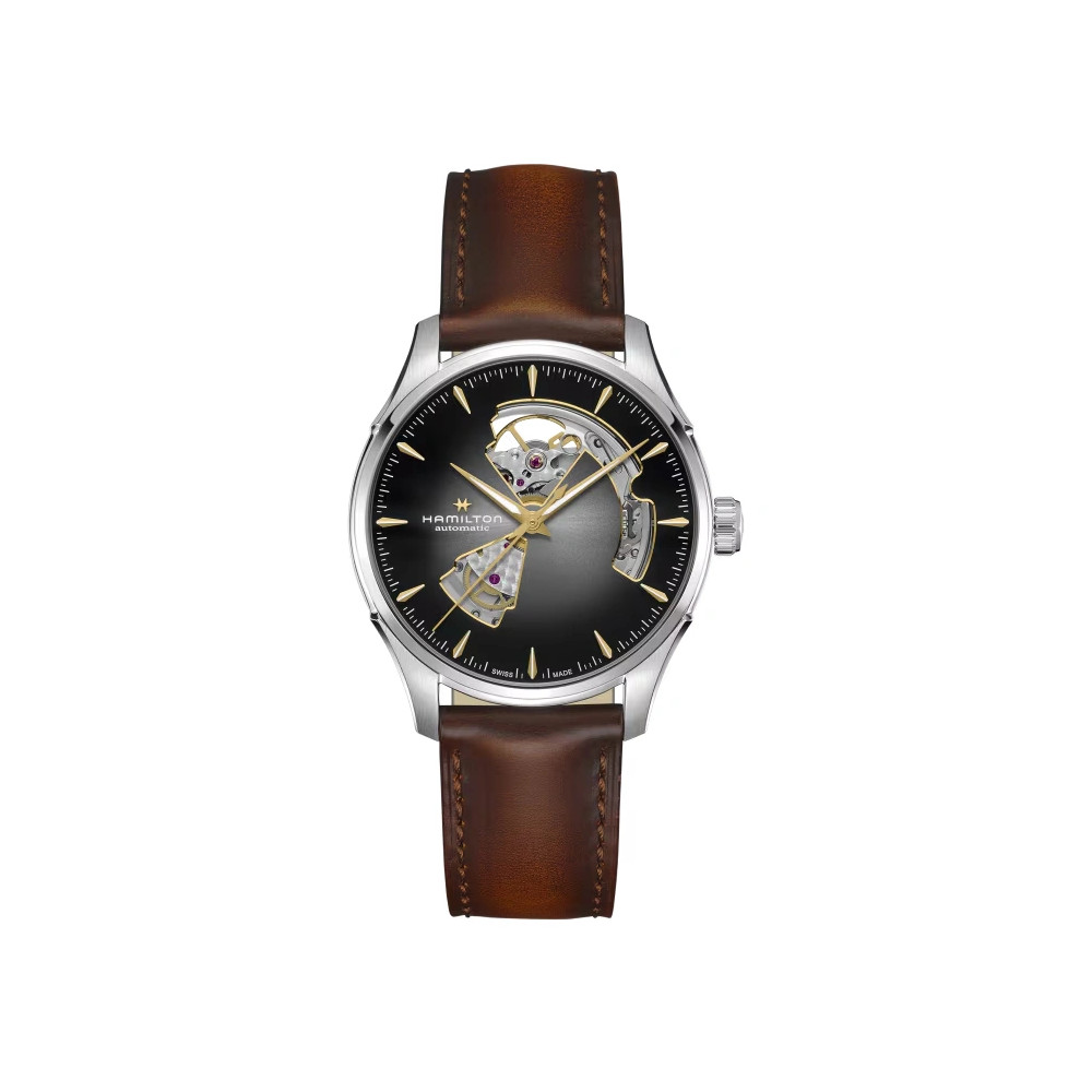 Photo montrant l'intégralité de la montre Montre Jazzmaster Open Heart Auto 40 Mm Cadran Noir Bracelet Argenté