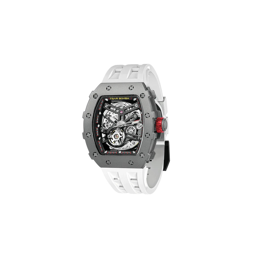 Vue profil de la montre TSAR BOMBA Montre Automatique Titane Silicone Blanc