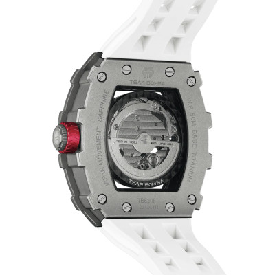 Vue de dos de la montre TSAR BOMBA Montre Automatique Titane Silicone Blanc