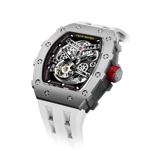 Vue profil de la montre TSAR BOMBA Montre Automatique Titane Silicone Blanc