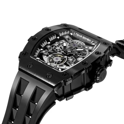 Photo montrant l'intégralité de la montre Tsar Bomba Montre Automatique Acier Pvd Noir Silicone Noir