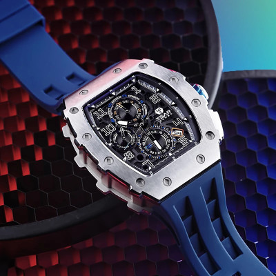 MONTRE TSAR BOMBA CHRONO QUARTZ ACIER SILICONE BLEU