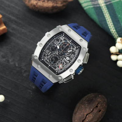 MONTRE TSAR BOMBA CHRONO QUARTZ ACIER SILICONE BLEU