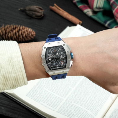 MONTRE TSAR BOMBA CHRONO QUARTZ ACIER SILICONE BLEU