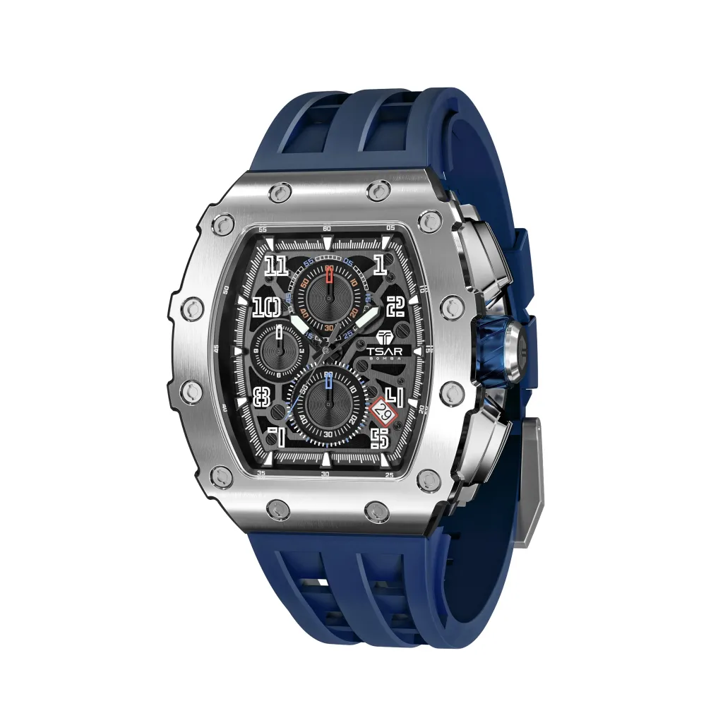 Photo montrant l'intégralité de la montre Montre Tsar Bomba Chrono Quartz Acier Silicone Bleu