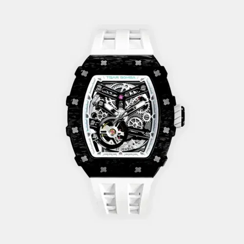 MONTRE TSAR BOMBA AUTOMATIQUE CARBONE NOIR FKM BLANC