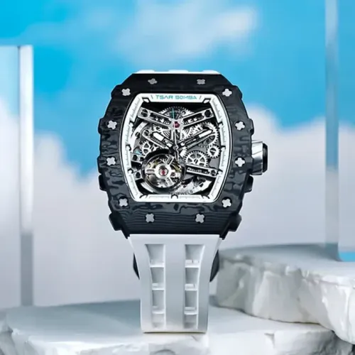 MONTRE TSAR BOMBA AUTOMATIQUE CARBONE NOIR FKM BLANC