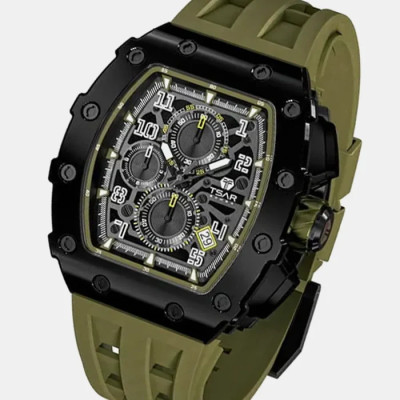 MONTRE TSAR BOMBA CHRONO QUARTZ PVD NOIR SILICONE KAKI