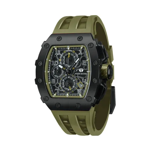Photo montrant l'intégralité de la montre Montre Tsar Bomba Chrono Quartz Pvd Noir Silicone Kaki