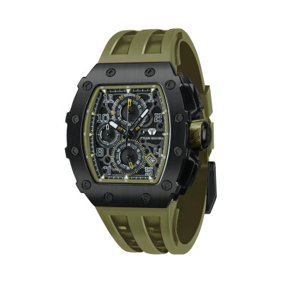 Photo montrant l'intégralité de la montre Montre Tsar Bomba Chrono Quartz Pvd Noir Silicone Kaki