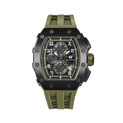 Image capturant l’ensemble de la montre Montre Tsar Bomba Chrono Quartz Pvd Noir Silicone Kaki