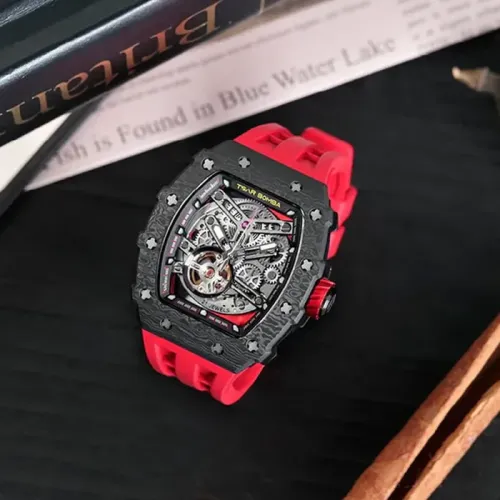 Photo montrant l'intégralité de la montre Montre Tsar Bomba Automatique Carbone Noir Fkm Rouge