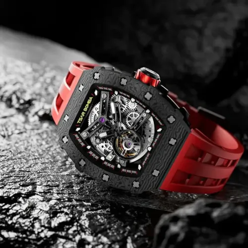 Photo montrant l'intégralité de la montre Montre Tsar Bomba Automatique Carbone Noir Fkm Rouge