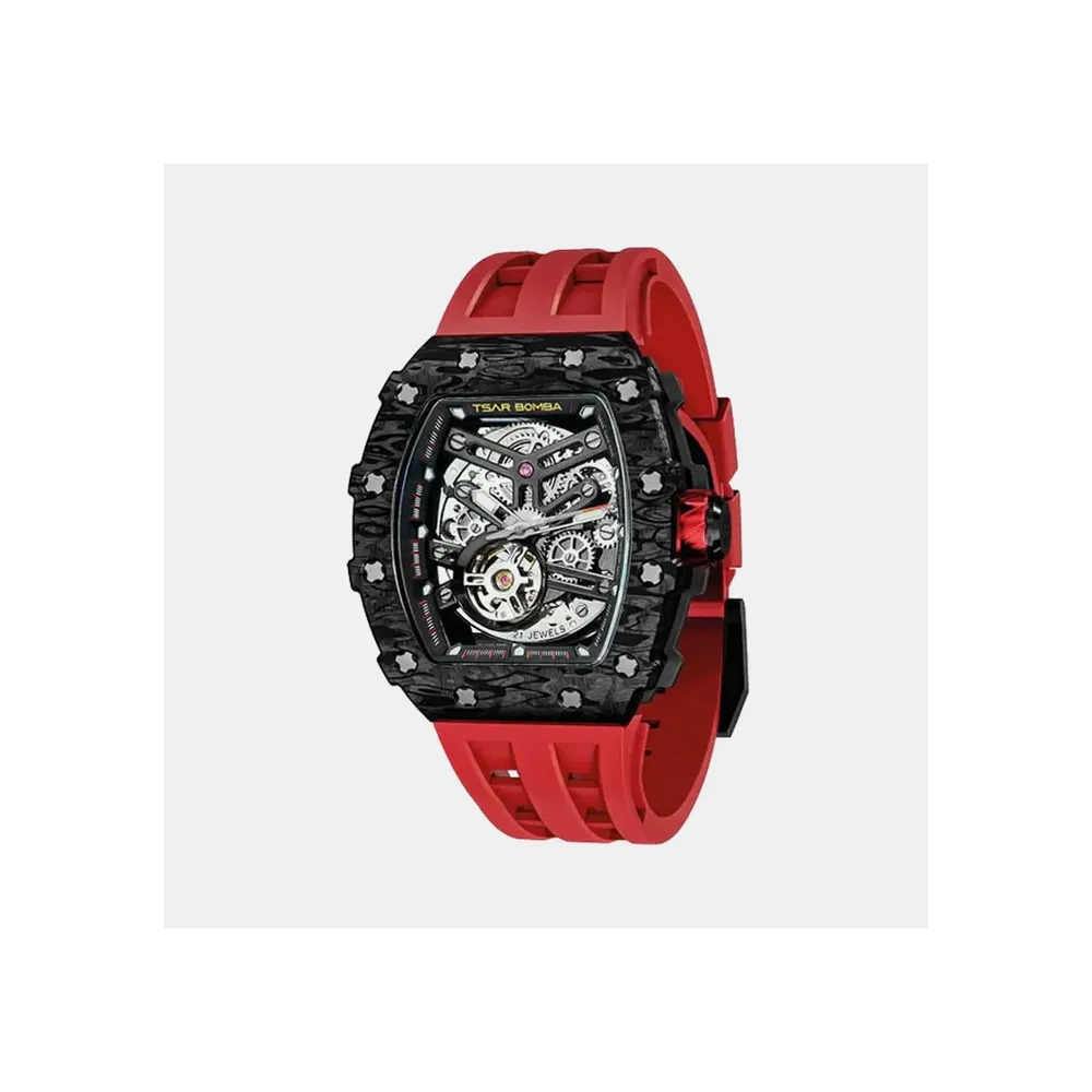 Photo montrant l'intégralité de la montre Montre Tsar Bomba Automatique Carbone Noir Fkm Rouge