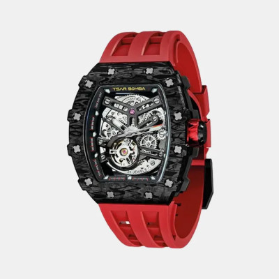 Photo montrant l'intégralité de la montre Montre Tsar Bomba Automatique Carbone Noir Fkm Rouge