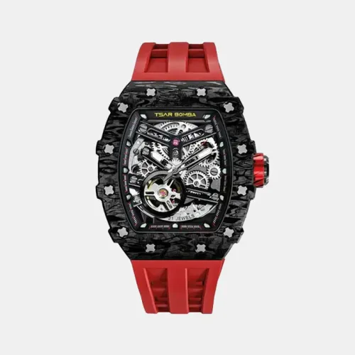 Photo montrant l'intégralité de la montre Montre Tsar Bomba Automatique Carbone Noir Fkm Rouge