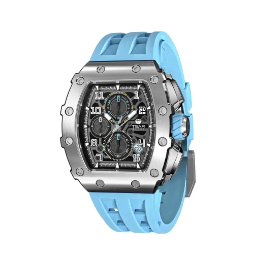 Photo montrant l'intégralité de la montre Montre Tsar Bomba Chrono Quartz Acier Silicone Bleu Clair