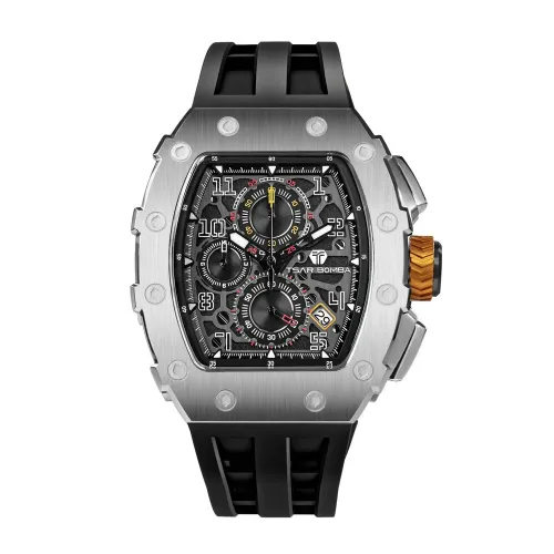 Photo montrant l'intégralité de la montre Montre Tsar Bomba Chrono Quartz Acier Silicone Noir.