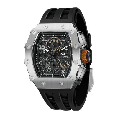 Photo montrant l'intégralité de la montre Montre Tsar Bomba Chrono Quartz Acier Silicone Noir.