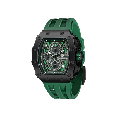 MONTRE TSAR BOMBA CHRONO QUARTZ ARABIC PVD NOIR SILICONE VERT