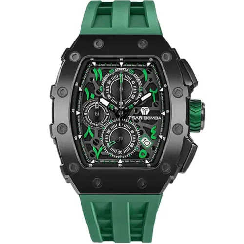 MONTRE TSAR BOMBA CHRONO QUARTZ ARABIC PVD NOIR SILICONE VERT