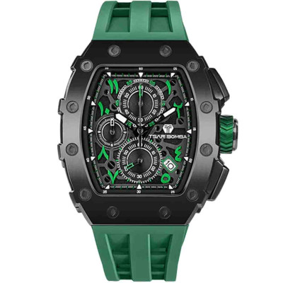 MONTRE TSAR BOMBA CHRONO QUARTZ ARABIC PVD NOIR SILICONE VERT