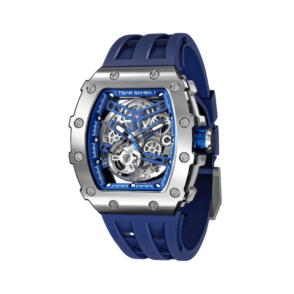 MONTRE TSAR BOMBA AUTOMATIQUE ACIER SILICONE BLEU