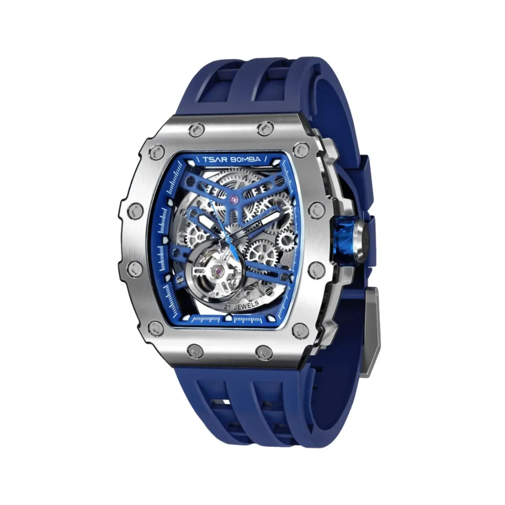 MONTRE TSAR BOMBA AUTOMATIQUE ACIER SILICONE BLEU