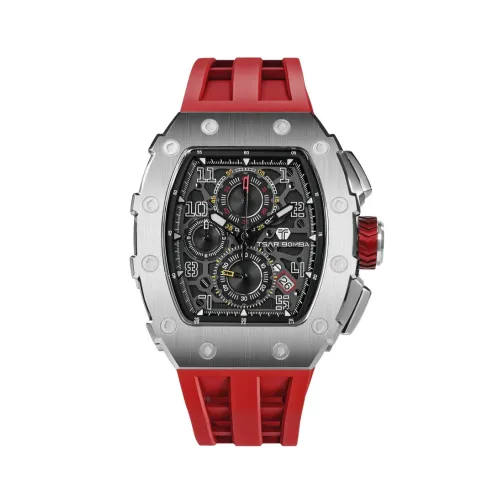 MONTRE TSAR BOMBA CHRONO QUARTZ ACIER SILICONE ROUGE