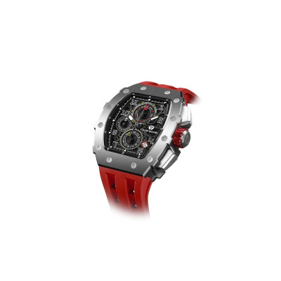 MONTRE TSAR BOMBA CHRONO QUARTZ ACIER SILICONE ROUGE