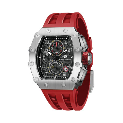 MONTRE TSAR BOMBA CHRONO QUARTZ ACIER SILICONE ROUGE