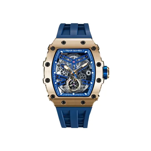 MONTRE TSAR BOMBA AUTOMATIQUE ACIER PVD ROSE SILICONE BLEU