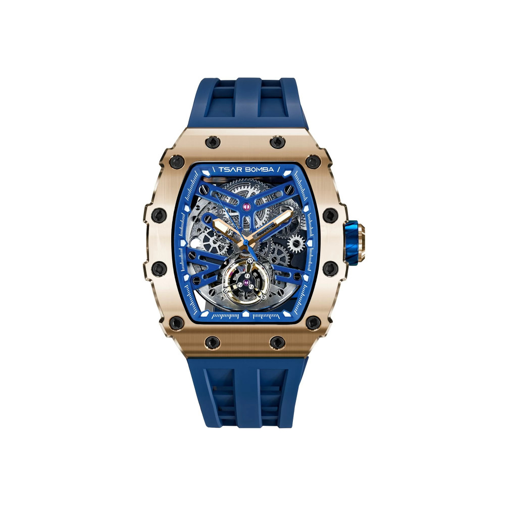 MONTRE TSAR BOMBA AUTOMATIQUE ACIER PVD ROSE SILICONE BLEU