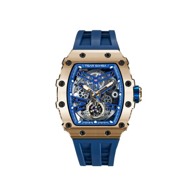 MONTRE TSAR BOMBA AUTOMATIQUE ACIER PVD ROSE SILICONE BLEU