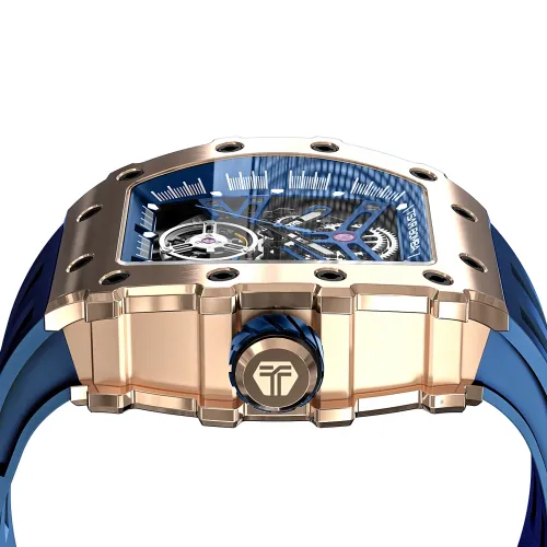 MONTRE TSAR BOMBA AUTOMATIQUE ACIER PVD ROSE SILICONE BLEU