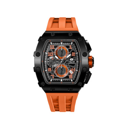 MONTRE TSAR BOMBA CHRONO QUARTZ PVD NOIR SILICONE ORANGE