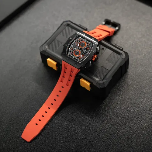 MONTRE TSAR BOMBA CHRONO QUARTZ PVD NOIR SILICONE ORANGE