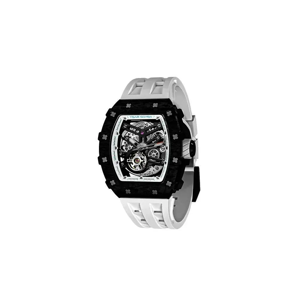 MONTRE TSAR BOMBA AUTOMATIQUE CARBONE NOIR FKM BLANC