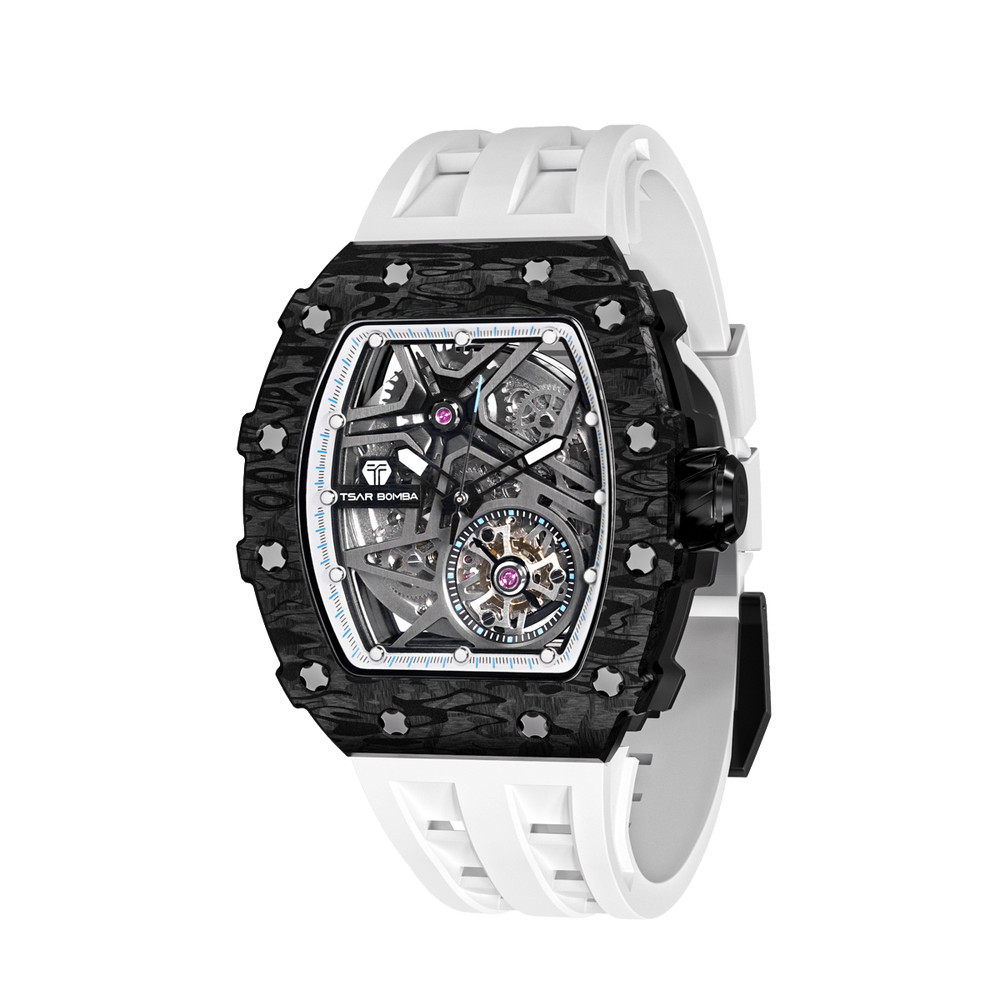 MONTRE TSAR BOMBA AUTOMATIQUE CARBONE FKM BLANC