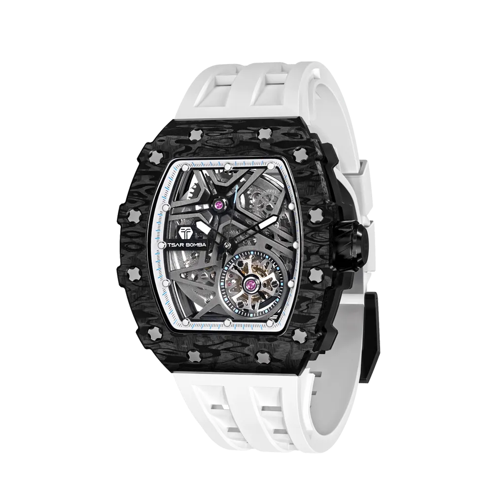 MONTRE TSAR BOMBA AUTOMATIQUE CARBONE FKM BLANC