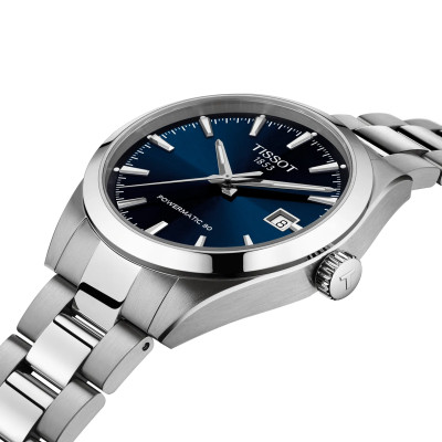 Zoom détaillé sur Montre Tissot Gentleman 38mm Cadran Bleu Bracelet Argenté