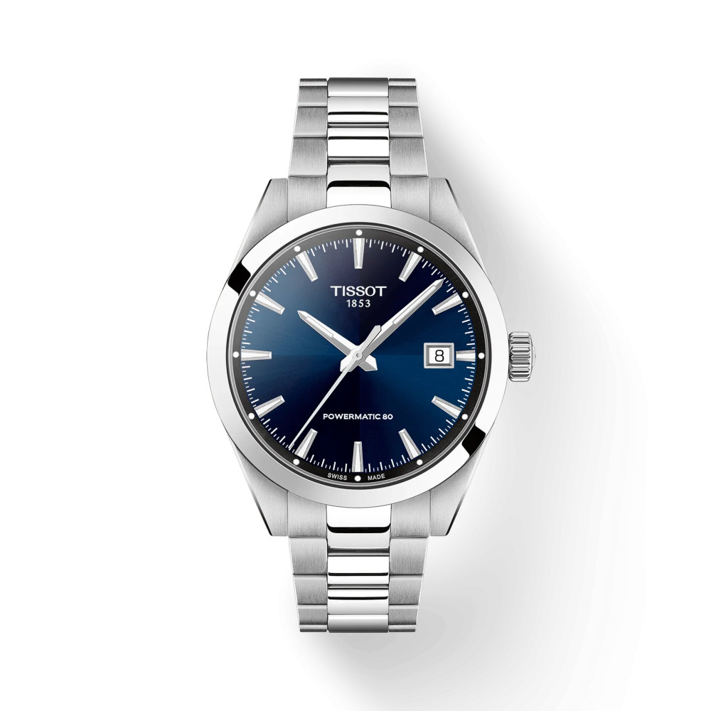 Photo montrant l'intégralité de la montre Montre Tissot Gentleman 38mm Cadran Bleu Bracelet Argenté