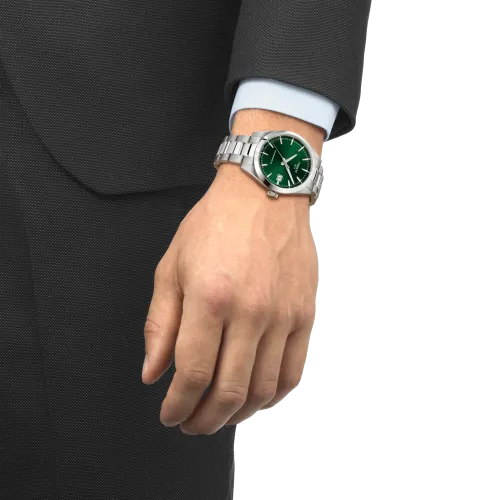 Photo montrant l'intégralité de la montre Montre Tissot Gentleman 38mm Cadran Vert Bracelet Argenté