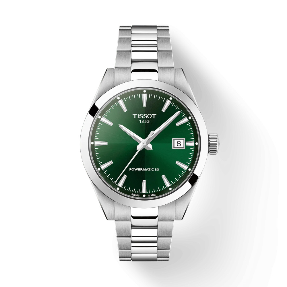 Photo montrant l'intégralité de la montre Montre Tissot Gentleman 38mm Cadran Vert Bracelet Argenté