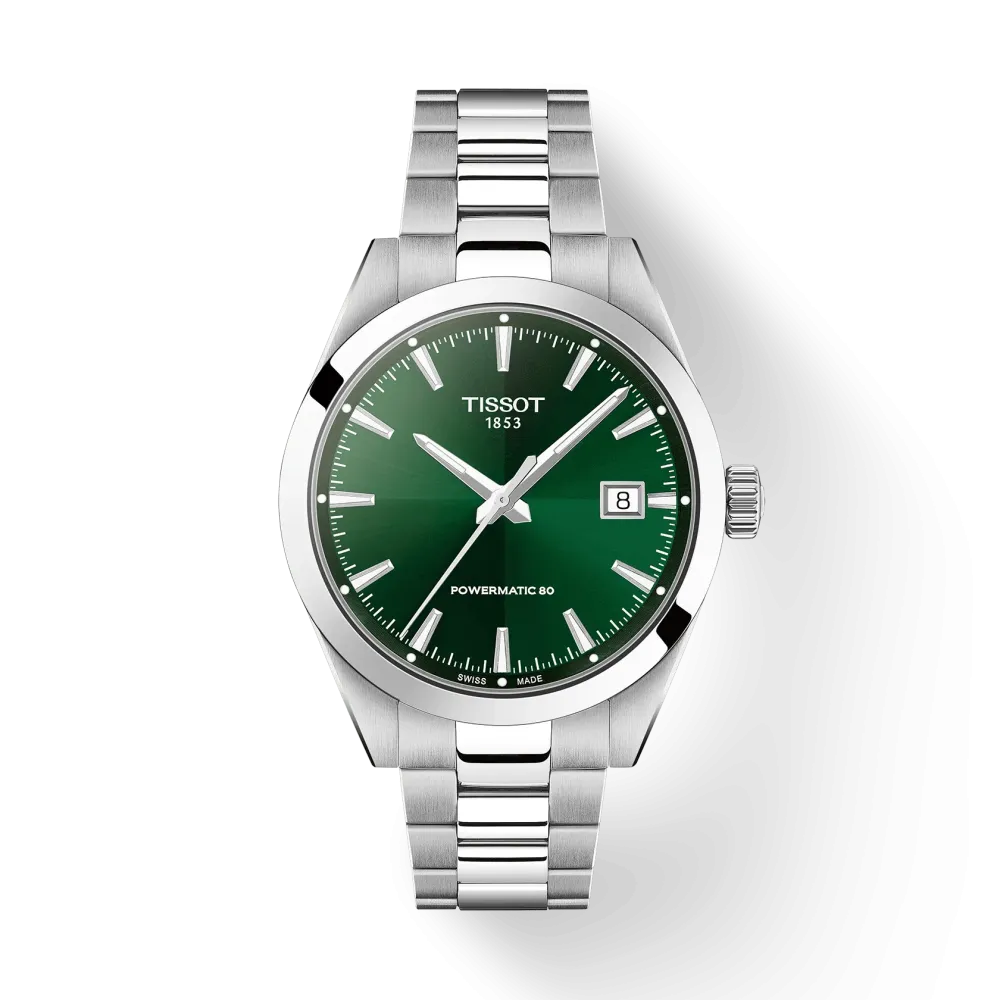 Photo montrant l'intégralité de la montre Montre Tissot Gentleman 38mm Cadran Vert Bracelet Argenté