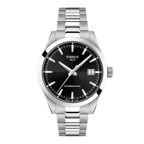 Photo montrant l'intégralité de la montre Montre Tissot Gentleman 38mm Cadran Noir Bracelet Métal