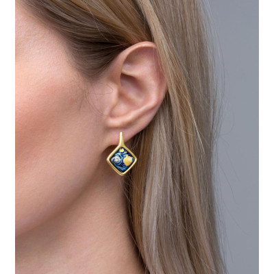 FREYWILLE BOUCLES D’OREILLES CARRÉ HOMMAGE À VINCENT VAN GOGH ÉTERNITÉ