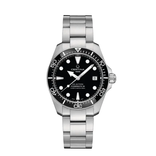 MONTRE CERTINA DS ACTION DIVER 38MM POWERMATIC 80 CADRAN NOIR, BRACELET ACIER