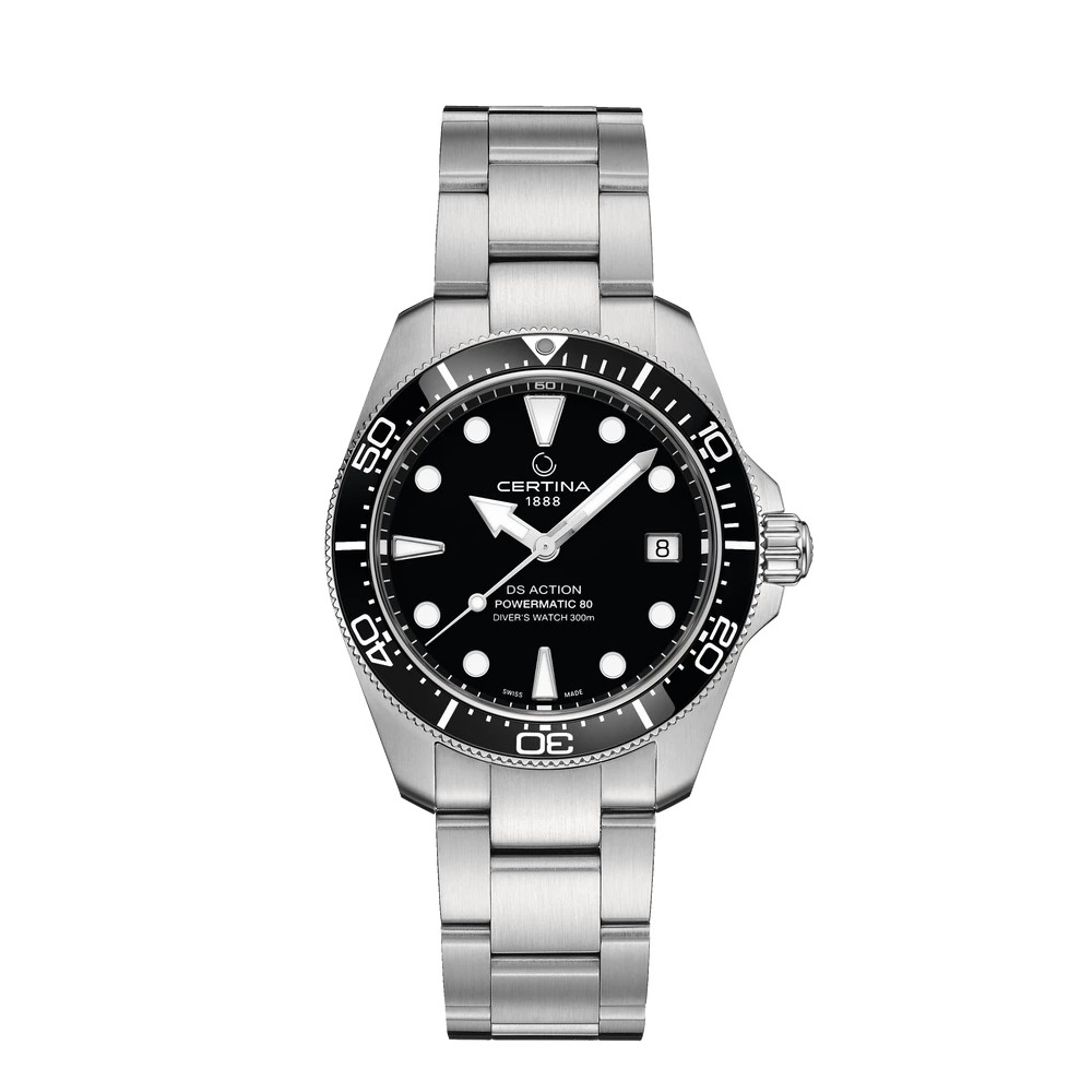 MONTRE CERTINA DS ACTION DIVER 38MM POWERMATIC 80 CADRAN NOIR, BRACELET ACIER